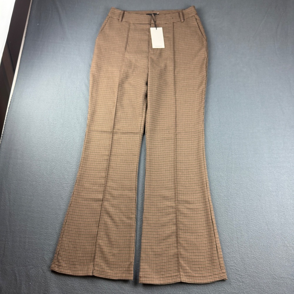 7 For All Mankind Pants Women's 8 Brown Houndstooth Plaid Flare Leg Trousers NEW